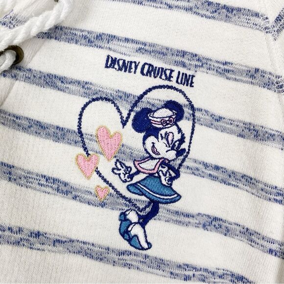 Disney Cruise Line | White & Blue Striped Terrycloth Embroidered Hoodie Large - Picture 9 of 12